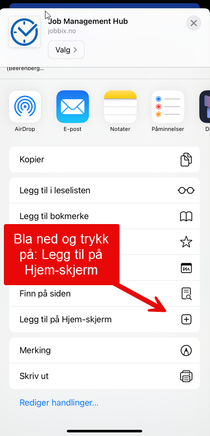 Trinn 4 – Trykk på «Legg til på Hjem-skjerm»
